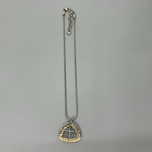 Brighton Highland Park Silver Gold Tone Hammered Medallion 18" Pendant Necklace - Picture 4 of 8